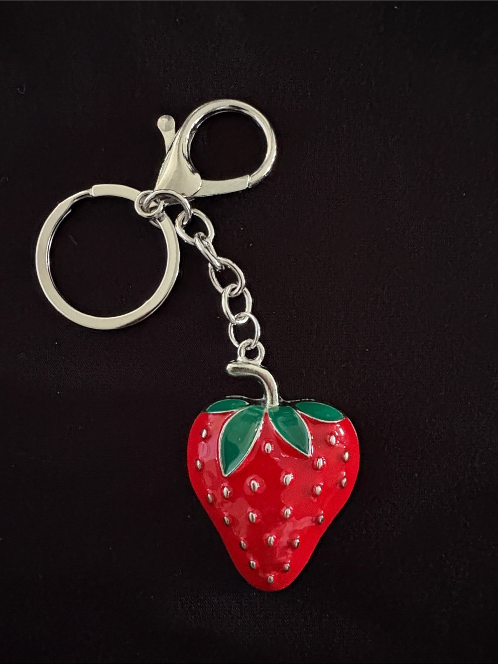 Silver Strawberry Keychain Bag Charm - Red & Green